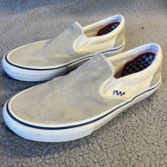 Vans Slip-On Skate Shoe Mens 10 Beige Suede Canvas Sneakers 500714 NO INSOLES - Picture 3 of 8